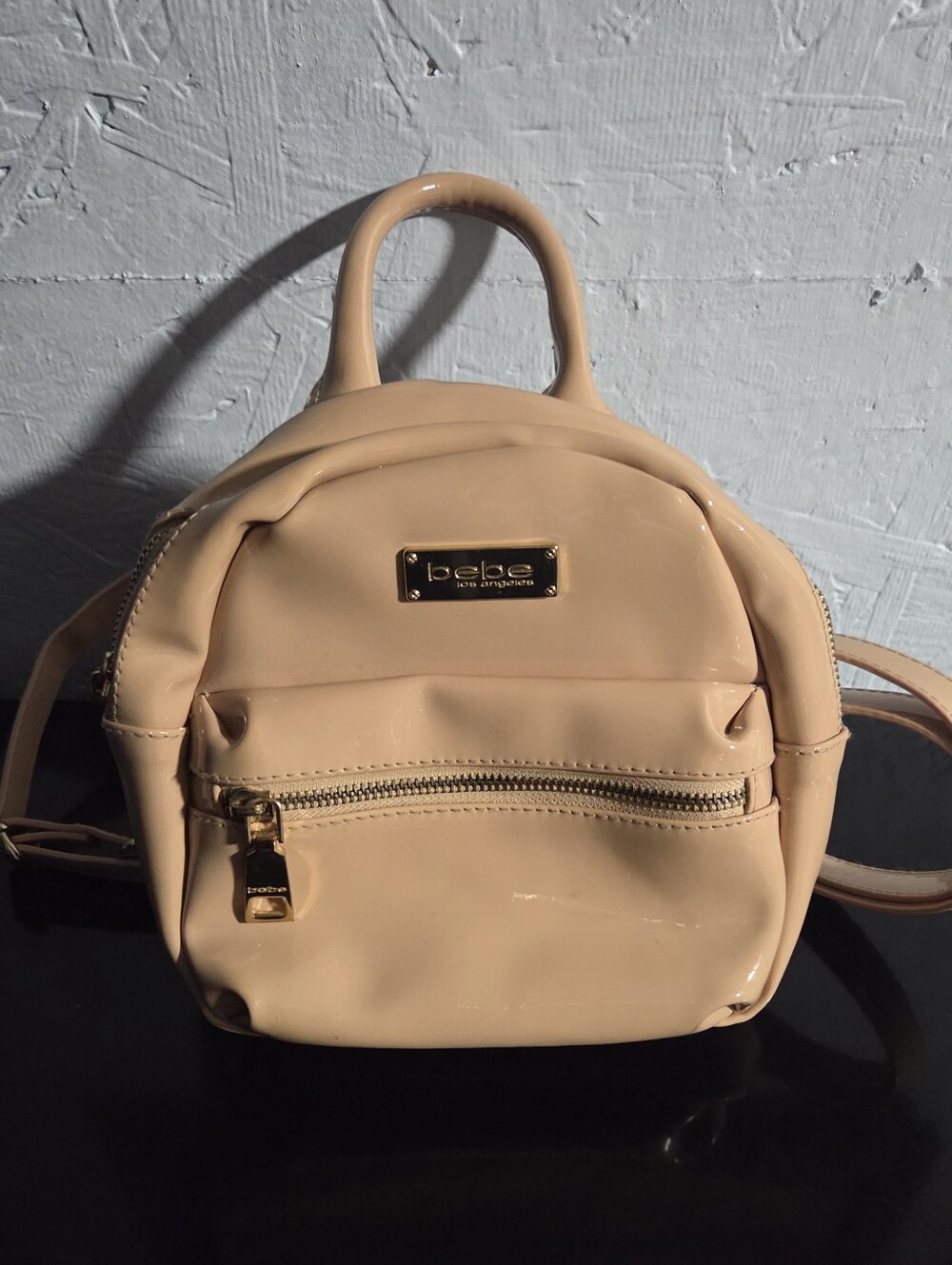 Bebe Patent Faux Leather Peach/Nude Mini Backpack